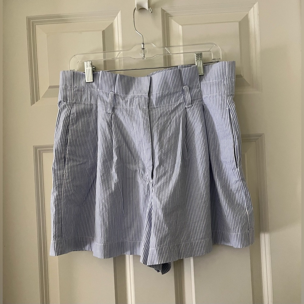 J.Crew Blue White Stripe Seersucker Paper Bag High Rise Shorts Cotton 10